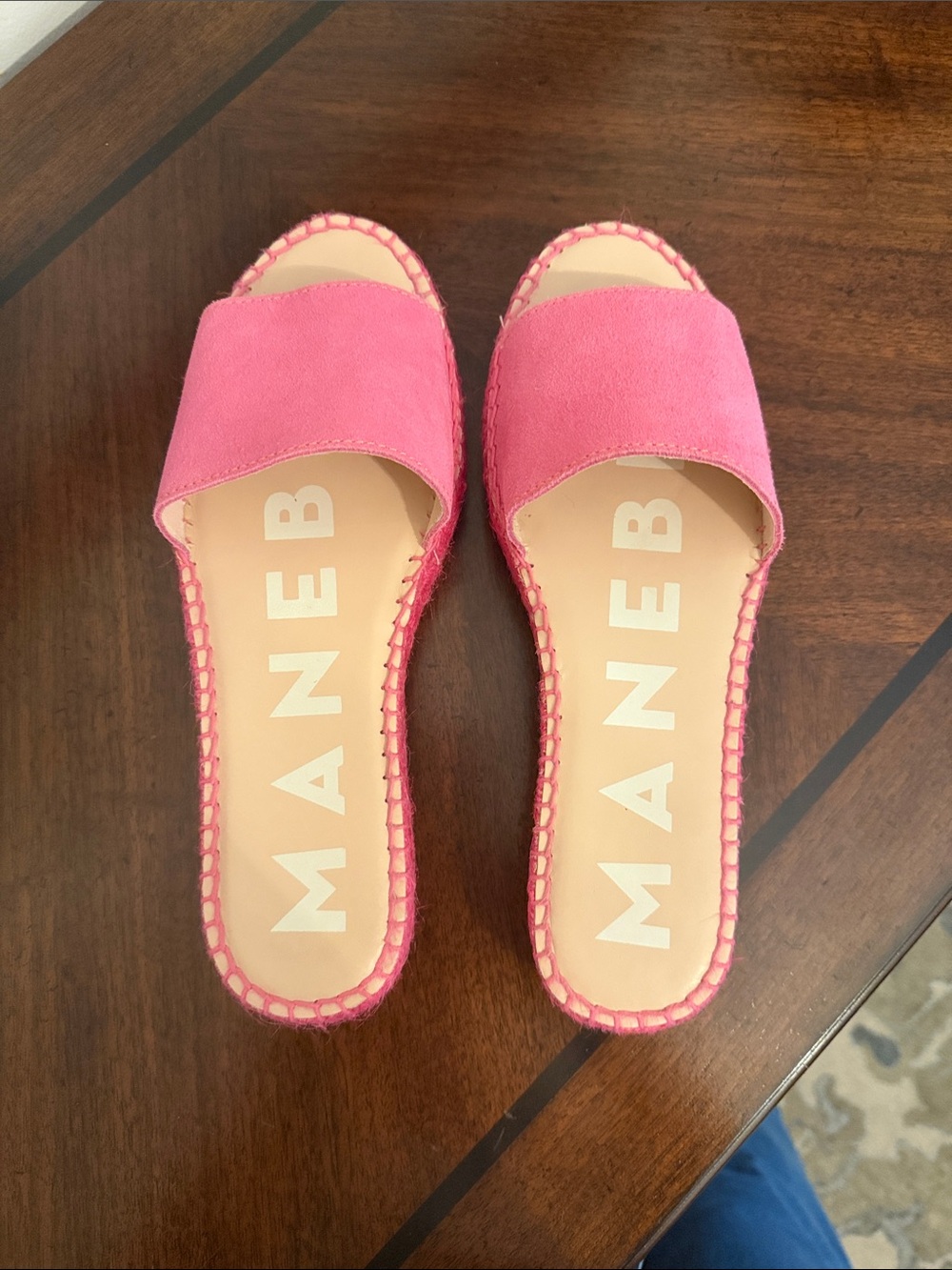 MANEBI Hamptons Suede double sole slides in Bold Pink Size 9.5